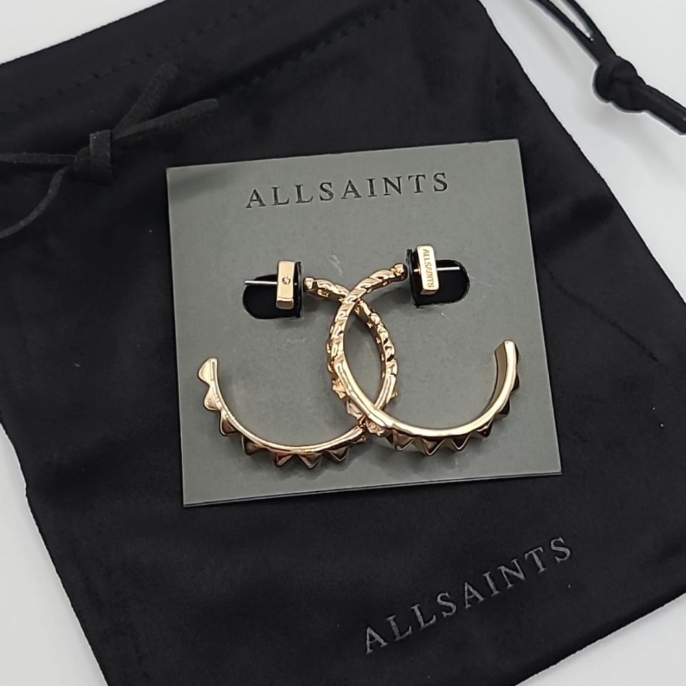 CLEARANCE AllSaints Gold Pyramid Crystal Hoops